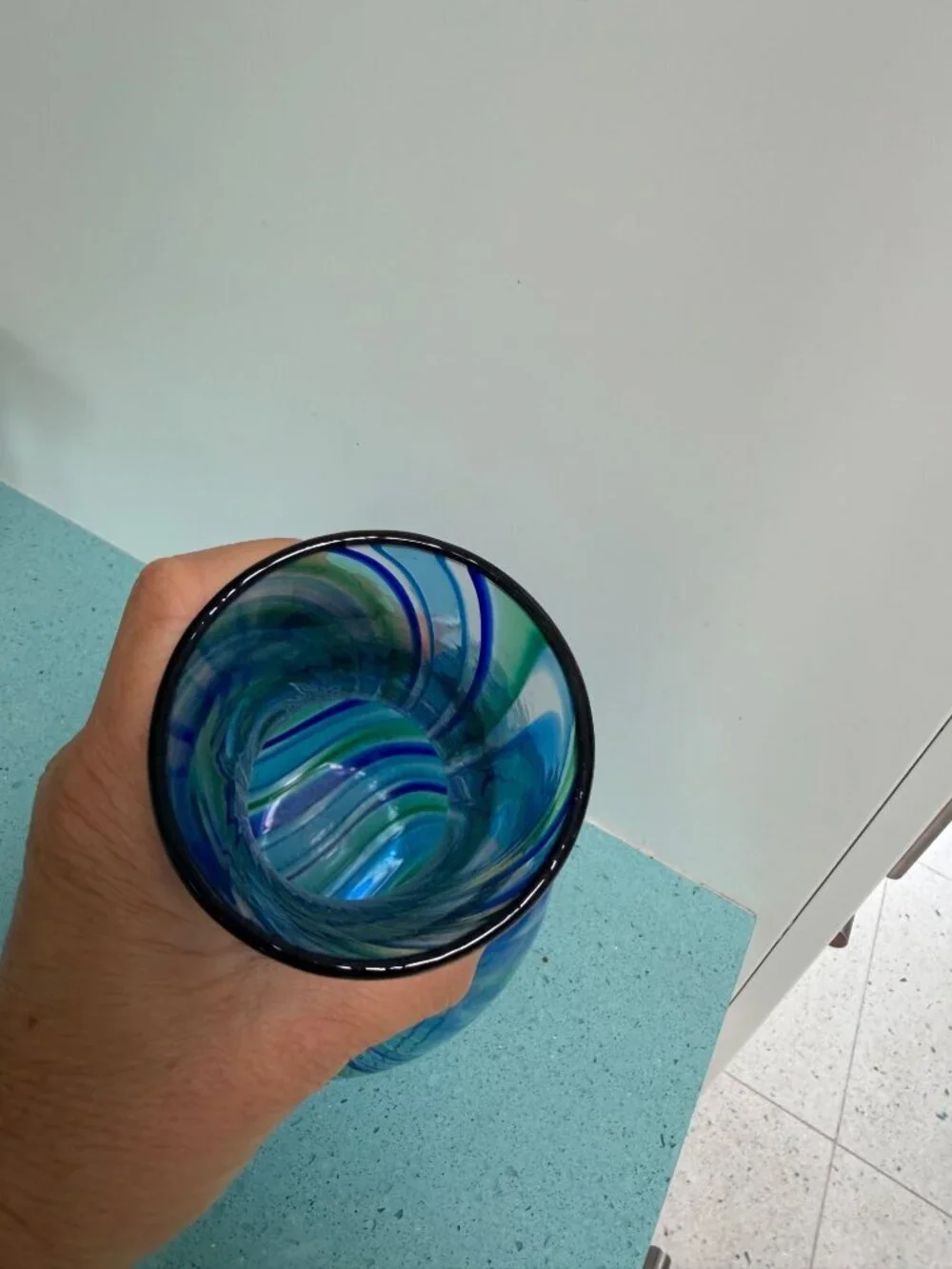 Michael Egan Vermont 2001 Handblown 12 inch Art Glass Vase Blue Green Handmade